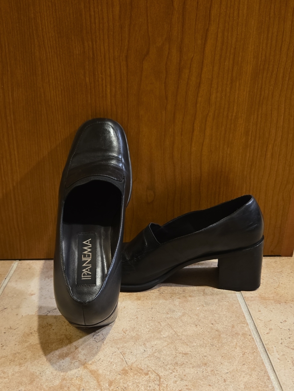 Ipanema Black Leather Block Heel Loafers for Women